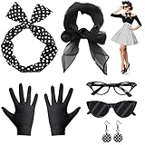 VEGCOO 6 Teiliges Rockabilly Accessoires Damen,50er Jahre Kostüm Damen Vintage Kleidungszubehör...