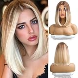 Esmee 14 Zoll Kurze Gerade Ombre Blonde Bob Perücken Synthetischem Haar mit Braun Wurzeln für...