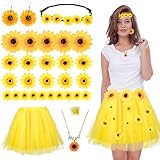 Sonnenblumen Kostüm Damen, 25 Stück Künstliche Sonnenblumen, Gelb Tüllrock, Sonnenblumen...