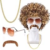 Humairc Rocker Perücke Locken Perücken Herren Damen Rocker Sonnenbrille Halskette Stirnband 80er...