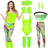 DAZZTIME 80er Jahre Outfit Damen,Damen 80er Jahre Workout Kostüm,80er Jahre Accessoires,mit...