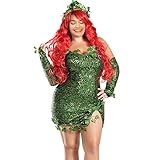 Edhomenn Deluxe Green Ivy Kostüm Damen Halloween Kostüme Fake Leaves Ärmelloses Paillettenkleid...