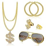 Idota 80er Jahre Outfit Herren 6 Stück Dollar Kette set, Goldene Dollar Halskette für Fasching...