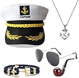 OWOAOOwl Yacht Kapitän Hut Kapitänsmütze Kostüm Set,Verstellbare Yacht Schiff Boot Marine Mütze...