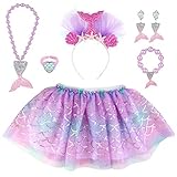 Hifot meerjungfrau Tüllrock mädchen mit Haarreifen Halskette Armband Ohrringe Ring schmuck Set,...