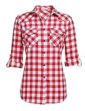 UNibelle Damen Kariertes Hemd Langarm Bluse mit Knöpfen Hemd Vintage Trachtenbluse Oktoberfest...
