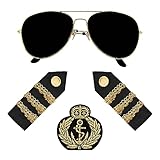 Boland 33203 Navy Captain Accessory Fancy Dress Set Glasses Epaulettes, Maritime Badge Sailor
