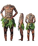 Maui Tattoo T-Shirt/Hose, Halloween, Erwachsene, Herren, Damen, Cosplay-Kostüm mit Blätterrock...