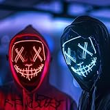 Halloween Maske 2 Stück, Led Maske Halloween 3 Beleuchtungsmodi, Glühende Horror Maske, Halloween...