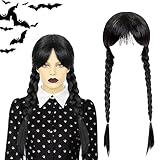Tuofang Perücke für Kinder, Perücken mit Pony Zopf, Schwarze Geflochtene Perücken Perücke...