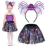 Beipegin Kostüm Spinne Kinder Mädchen,LED Tüllrock Led Lichter Spinne Haarreifen Halloween...