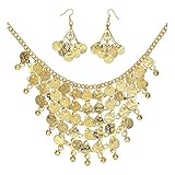 Widmann 24372 - Ohrringe und Kette mit Goldmünzen, Gold, Schmuck, Accessoire, Mottoparty, Karneval