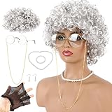 Taloit Oma Kostüm Alte Frau Cosplay set, 7 Stück Oma Perücke Old Lady Kostüm Oma Retro...
