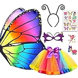 Tacobear 5 Stück Kostüm Schmetterling Kinder Mädchen Schmetterlingsflügel mit Maske Tutu Rock...