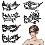 Aomig Spitze Maske, 6 Stück Venezianische Maske Spitze Damen, Schwarz Sexy Lace Augenmaske für...