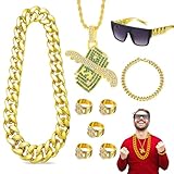 PIXESTT 9 Stück Zuhälter Kostüm Kit, 70 80er Jahre Outfit Herren für Fette Gangster Kette &...