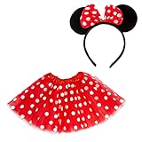 Oblique Unique® Damen Maus Mouse Kostüm Rot Weiß Schwarz mit Tutu Gepunktet + Haarreifen mit Maus...