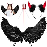 ZDQC 3 Stück Engel Flügel Schwarz,65CM Flügel Schwarz Damen,Halloween Schwarzer Engel,Gefallener...