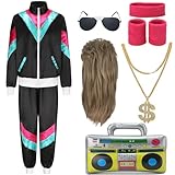 Fover 80er Jahre Outfit Herren 80er 90er Jahre Accessoires Damen Kostüm Trainingsanzug Pop Art...