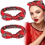 2 Stück Schottenkaro Rote Stirnbänder Rot Plaid Stirnband für Damen Kariertes Haarband...