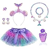 OPUHOHR 7 Pcs Meerjungfrau Schmuck Kostüm Set, Mädchen Schmuckset mit Pailletten Geldbörse...