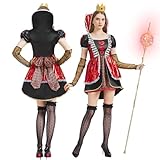 WELLCHY Königin Kostüm Damen, Herzkönigin Kostüm Damen, Herzdame kostüm mit Kleid, Socken und...