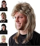 Lustige helle Blonde Vokuhila Perücke für Herren zu Fasching Karneval – graublonde 80er Jahre...