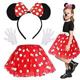 ZHSIHAI Damen Maus Mouse Kostüm Mädchen Mini Maus Mouse Kostüm Set mit Mini Maus Haarreifen+Rot...