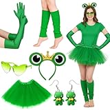 DvBCNMe 6 teiliges Frosch Kostüm Damen, Karneval Frosch Kostüm Erwachsene, Tierkostüme für...