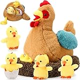 Skylety 25 cm Plüsch Ei Huhn mit Bauch mit Reißverschluss Hühnernest und Klein Baby Küken...