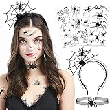 HOWAF Spinne Haarreifen Halloween Kostüm, Halloween Spinne Haarband Spinnweben Stirnband Halskette...