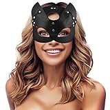 Hukermoon Katze Maske Damen Halloween Sexy Katzenmaske PU Leder Katzenohren Maske, Maskerade...