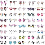 LOLIAS 40 Paar Hypoallergene Neuheit Cartoon Ohrringe Nette Ohrstecker Für Damen Mädchen...