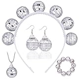 NICENEEDED Damen Spiegel Discokugel Schmuckset, 1970s Vintage Shiny Disco Ball Stirnband Halskette...