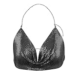 Pailletten-Top mit Neckholder, Paillett Neckholder Weste, Damen Halter Crop-Tops Tief V-Ausschnitt,...