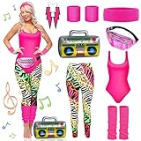80er Jahre Outfit Damen Set,80er Jahre Workout Kostüme für Damen,90er 80er Jahre Outfit Damen...