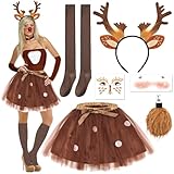 Rentier Haarreif, Rentier Kostüm, 7 Stück Reh Kostüm mit Geweih Haarreif Tüllrock...