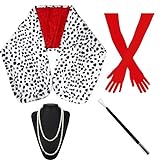 TOMIGO 4 Stück Halloween Damen Kostüm Set, Schwarz Weiß Stola, 1920er Jahre lange Rot Handschuhe,...