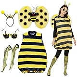 BARVERE Bienenkostüm Erwachsene, Karneval Kostüm Damen mit Bienenkostüm, Flügel, Beinärmel,...