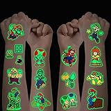 Tattoo Kinder, 12 Blätter Leuchtendes Super Mario Temporäre Tattoo Set für Mädchen Jungen...