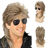 Herren Vokuhila Perücke blond gelockt 70er 80er Halloween Kostüme Punk Rocker Perücke Disco Fancy...