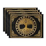Artoid Mode Gold Wikinger Futhark Runen Odin Baum des Lebens Platzsets 4er Set, 30x45cm Urlaub...