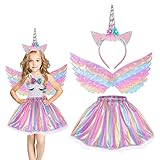 Hifot Einhorn Kostüm Prinzessin Set 3 Stück，Regenbogen Tutu Rock Mädchen Kostüm...
