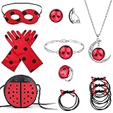HIFOT Ladybug Kostüm Zubehör Set, Lady Bug Maske Handschuhe Tasche Haarbänder Halskette Ohrring...