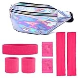 SPOKKI 80er Jahre Outfit Damen Set, 80er Aerobic Outfit, Laser Gürtel Tasche, Rosa Armband...
