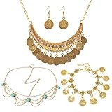 IUDWCG - 4 Pcs Bohème-Schmuck, goldene Kopfketten, Halsketten, Armbänder, Ohrringe, Modeschmuck,...