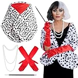 Yolyoo Frauen Halloween Dalmatin Kostüm, schwarz weiß grausam Dalmatin Schal Stola, 1920er Jahre...
