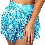 Flovel Damen Rock mit Pailletten Quaste Bauchtanz Hüfttuch Rave Kostüm Fransenrock Halloween Rave...
