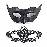 2 Stück Venezianische Maske, Männer und Damen Spitze Maske Schwarz Augenmaske Maskerade Maske für...