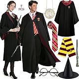 NCKIHRKK Kostüm Erwachsene für Harry Potter 7 Teiliges mit Umhang, Zauberstab und Zauberhut,...